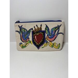 Brighton Love of Art 2019 Canvas Pouch Tattoo Swallows Sacred Heart Cream Blue
